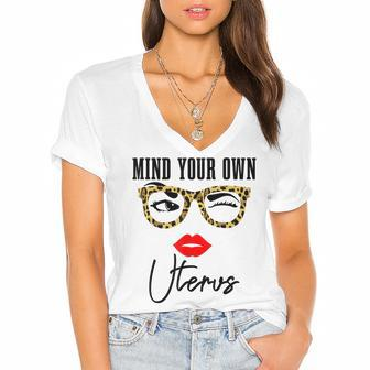 Mind Your Own Uterus Pro Choice Feminist Womens Rights Women's Jersey Short Sleeve Deep V-Neck Tshirt - Seseable
