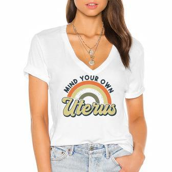 Mind Your Own Uterus Rainbow My Uterus My Choice Women's Jersey Short Sleeve Deep V-Neck Tshirt | Mazezy