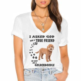 Mini Goldendoodle Quote Mom Doodle Dad Art Cute Groodle Dog Women's Jersey Short Sleeve Deep V-Neck Tshirt | Mazezy