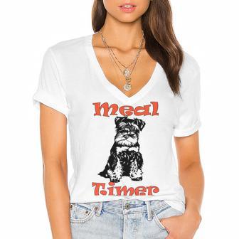 Miniature Schnauzer At Home Meal Timer Multi Tasking Dog Women's Jersey Short Sleeve Deep V-Neck Tshirt | Favorety AU