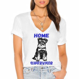 Miniature Schnauzer Home Supervisor Child Wrangler Multi Tasking Dog Women's Jersey Short Sleeve Deep V-Neck Tshirt | Favorety DE