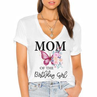 Mom 1St First Birthday Matching Family Butterfly Floral Women's Jersey Short Sleeve Deep V-Neck Tshirt - Seseable