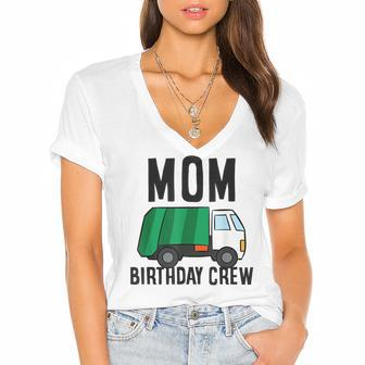 Mom Of The Birthday Crew Garbage Truck Women's Jersey Short Sleeve Deep V-Neck Tshirt - Seseable