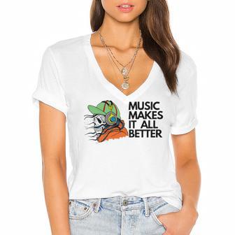 Music Makes It All Better 760 Shirt Women's Jersey Short Sleeve Deep V-Neck Tshirt | Favorety AU