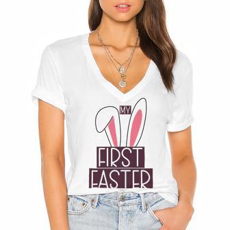 My First Easter Women's Jersey Short Sleeve Deep V-Neck Tshirt | Favorety DE