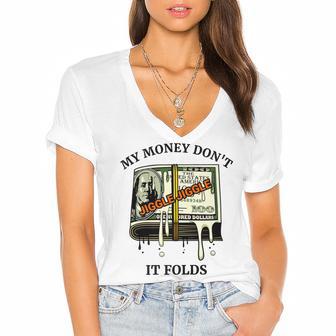 My Money Dont Jiggle Jiggle It Folds Women's Jersey Short Sleeve Deep V-Neck Tshirt | Favorety UK