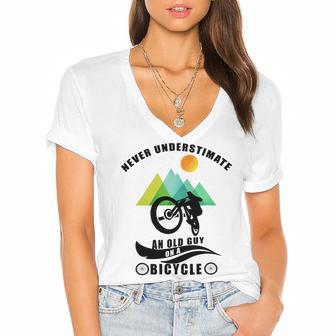 Never Underestimate An Old Guy On A Bicycle Women's Jersey Short Sleeve Deep V-Neck Tshirt | Favorety