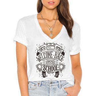 New Welcome Back To School Women's Jersey Short Sleeve Deep V-Neck Tshirt | Favorety AU