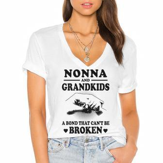Nonna Grandma Gift Nonna And Grandkids A Bond That Cant Be Broken Women's Jersey Short Sleeve Deep V-Neck Tshirt - Seseable