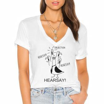 Objection Hearsay Seagull Save The Beach Chicken Women's Jersey Short Sleeve Deep V-Neck Tshirt | Mazezy