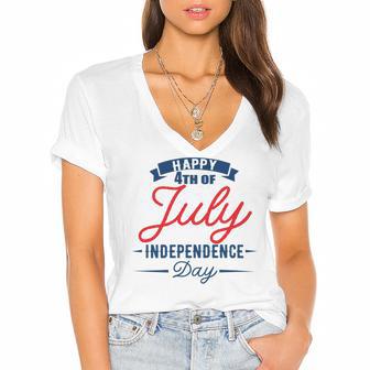 Official Happy 4Th Of July Independence Day Women's Jersey Short Sleeve Deep V-Neck Tshirt | Favorety UK