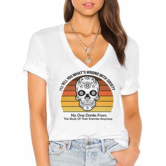 Official Wrong Society Drink From The Skull Of Your Enemies V2 Women's Jersey Short Sleeve Deep V-Neck Tshirt | Favorety AU