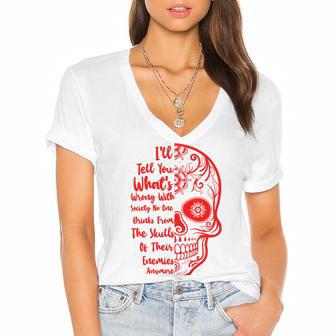 Official Wrong Society Drink From The Skull Of Your Enemies V3 Women's Jersey Short Sleeve Deep V-Neck Tshirt | Favorety