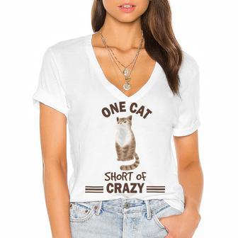 One Cat Short Of Crazy Women's Jersey Short Sleeve Deep V-Neck Tshirt | Favorety DE