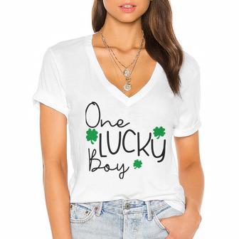 One Lucky Boy Funny St Patrick Day Women's Jersey Short Sleeve Deep V-Neck Tshirt | Favorety AU