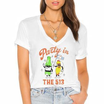 Party In The 513 Baseball Player Women's Jersey Short Sleeve Deep V-Neck Tshirt | Mazezy