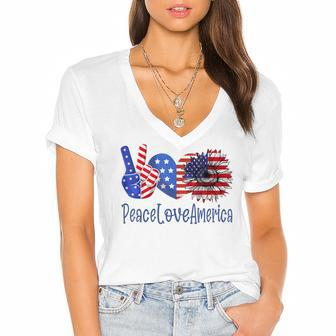 Peace Love America 4Th July Patriotic Sunflower Heart Sign V3 Women's Jersey Short Sleeve Deep V-Neck Tshirt - Seseable