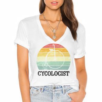 Penny Farthing Cycologist Funny Vintage Biking Cyclogist Cyclist Cycling Road Bike Mtb Women's Jersey Short Sleeve Deep V-Neck Tshirt | Favorety AU