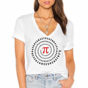 Pi Π Spiral Science Mathematics Math Irrational Number Sequence Women's Jersey Short Sleeve Deep V-Neck Tshirt | Favorety AU