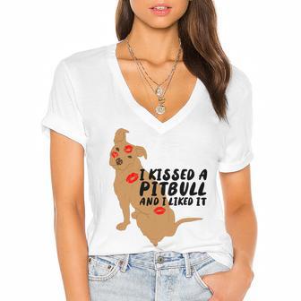 Pitbull Funny Kissed A Pitbull I Liked 795 Shirt Women's Jersey Short Sleeve Deep V-Neck Tshirt | Favorety AU