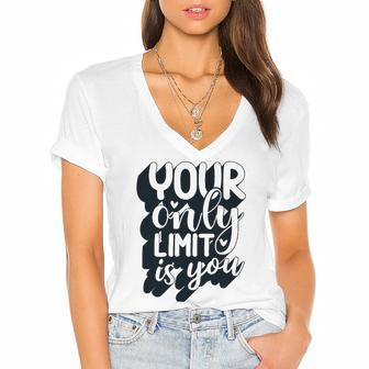 Positive Quote Your Only Limit Is You Kindness Saying Women's Jersey Short Sleeve Deep V-Neck Tshirt | Mazezy