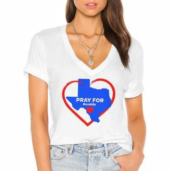 Pray For Uvalde Texas Map Heart Protect Our Children Rip For Uvalde Women's Jersey Short Sleeve Deep V-Neck Tshirt | Mazezy