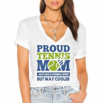 Proud Tennis Mom Funny Tennis Player Gift For Mothers Women's Jersey Short Sleeve Deep V-Neck Tshirt | Mazezy
