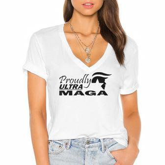 Proudly Ultra Maga Trump Anti Joe Biden Ultra Maga Women's Jersey Short Sleeve Deep V-Neck Tshirt | Mazezy