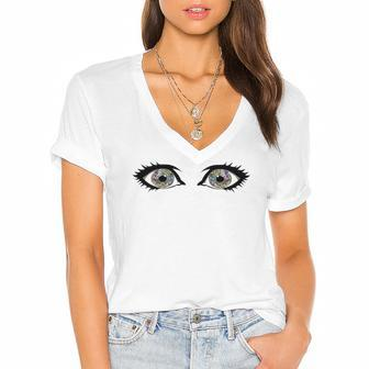 Psychedelic Eyeball Trippy Eyes Women's Jersey Short Sleeve Deep V-Neck Tshirt | Mazezy