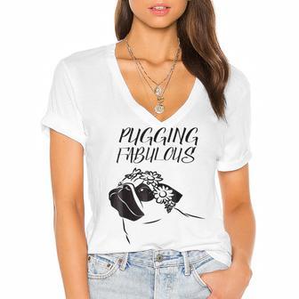 Pugging Fabulous Pug Lovers Women's Jersey Short Sleeve Deep V-Neck Tshirt | Favorety AU