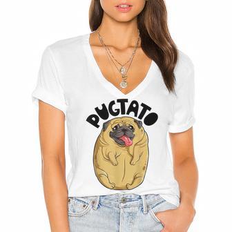 Pugtato Pug Potato Dog Lovers Costume Funny Meme Gifts Women's Jersey Short Sleeve Deep V-Neck Tshirt | Favorety DE