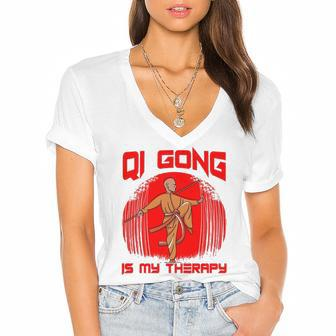 Qi Gong Is My Therapy Women's Jersey Short Sleeve Deep V-Neck Tshirt | Mazezy