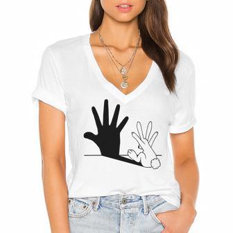 Rabbit Hand Shadow Women's Jersey Short Sleeve Deep V-Neck Tshirt | Favorety DE