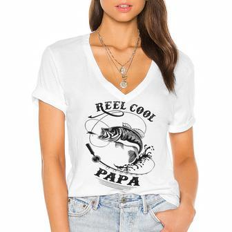 Reel Cool Papa Tee - Cool Fisherman Gift Tee Women's Jersey Short Sleeve Deep V-Neck Tshirt | Mazezy DE