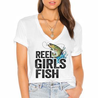 Reel Girl Fish Women's Jersey Short Sleeve Deep V-Neck Tshirt | Favorety DE