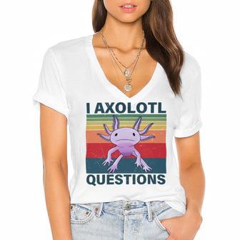 Retro I Axolotl Questions Funny Cute Axolotl Women's Jersey Short Sleeve Deep V-Neck Tshirt | Favorety