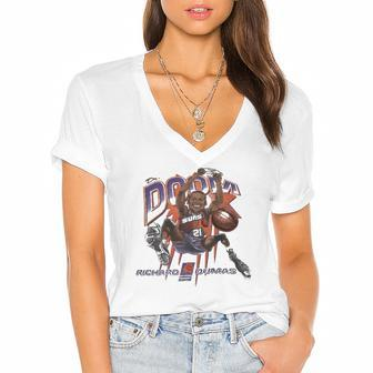 Richard Dumas Dr Doom Retro Phoenix Basketball Women's Jersey Short Sleeve Deep V-Neck Tshirt | Mazezy
