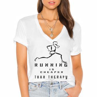 Running Is Cheaper Than Therapy A Celebration Of Running Women's Jersey Short Sleeve Deep V-Neck Tshirt | Favorety CA