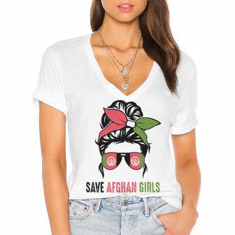 Save Afghan Girls Women's Jersey Short Sleeve Deep V-Neck Tshirt | Favorety