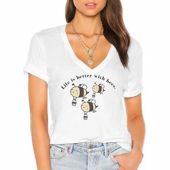 Save The Bees Life Is Better With Bees Climate Change Women's Jersey Short Sleeve Deep V-Neck Tshirt | Mazezy