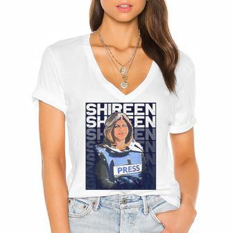 Shireen Abu Akleh Press Journalist Women's Jersey Short Sleeve Deep V-Neck Tshirt | Mazezy