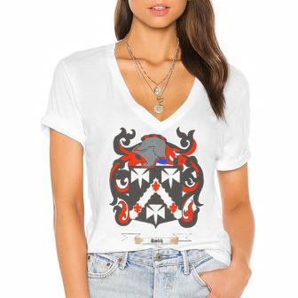 Smith Family Crest Heraldry Image To Personalize T Shirt Women's Jersey Short Sleeve Deep V-Neck Tshirt - Seseable