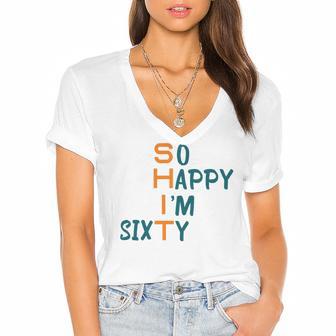 So Happy I’M Sixty Women's Jersey Short Sleeve Deep V-Neck Tshirt | Favorety UK