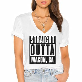 Straight Outta Georgiamacon Home Tee V Neck Women's Jersey Short Sleeve Deep V-Neck Tshirt | Mazezy