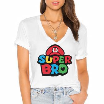 Super Bro Funny Brother Video Gaming Lover Gift Birthday Holiday By Mesa Cute Women's Jersey Short Sleeve Deep V-Neck Tshirt | Favorety