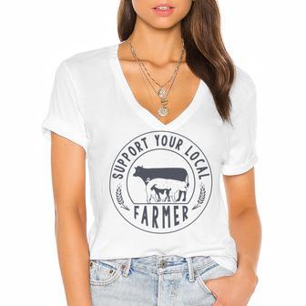 Support Your Local Farmer Women's Jersey Short Sleeve Deep V-Neck Tshirt | Favorety