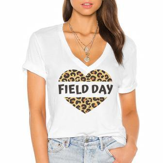 Teachers Field Day Leopard Heart Last Day Of School Kids Men Women's Jersey Short Sleeve Deep V-Neck Tshirt - Seseable