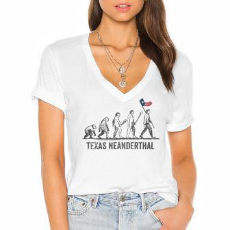 Texas Neanderthal Thinking Women's Jersey Short Sleeve Deep V-Neck Tshirt - Monsterry CA
