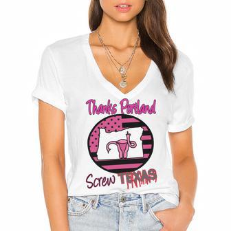 Thanks Portland Screw Texas Mind Your Own Uterus Women's Jersey Short Sleeve Deep V-Neck Tshirt | Favorety DE