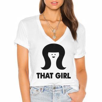 That Girl Women's Jersey Short Sleeve Deep V-Neck Tshirt | Favorety